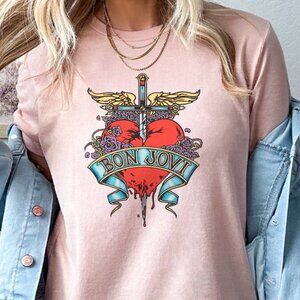 Bon Jovi Rock n Roll Concert Music 80's Rock Band Tshirt Graphic Tee